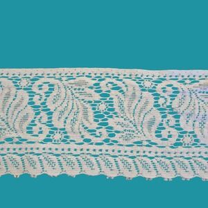 Vintage White Floral Crochet Lace Trim Scalloped Edge Wide Ribbon 4.5 Inch Width